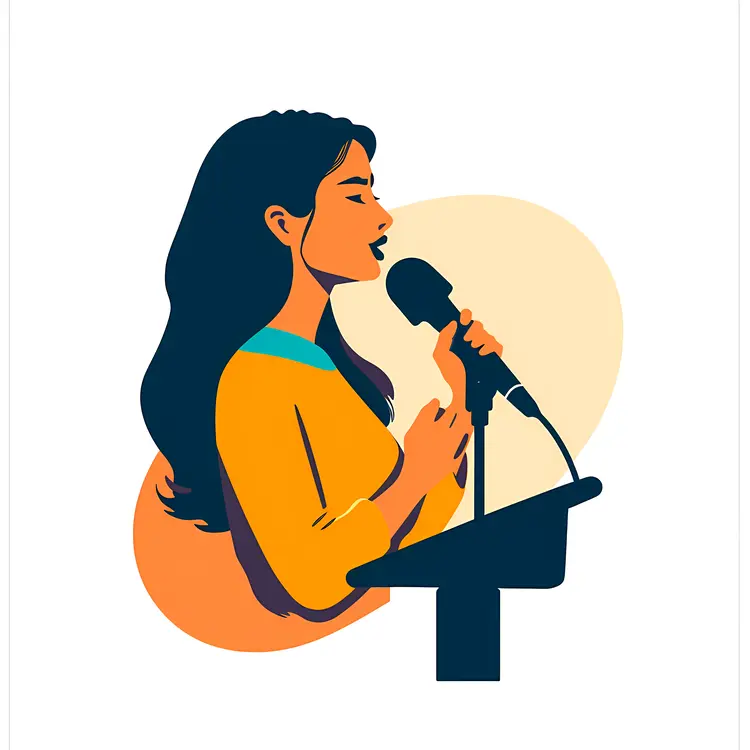 Singing Woman with Microphone and Podium