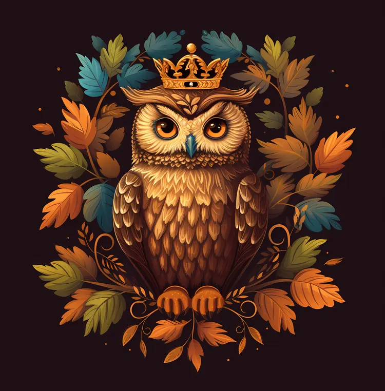 Autumn Owl with Crown in Forest