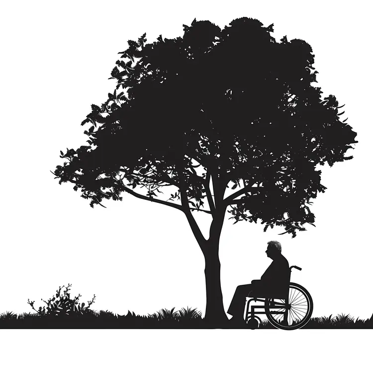 Silhouette of Man in Wheelchair under Tree