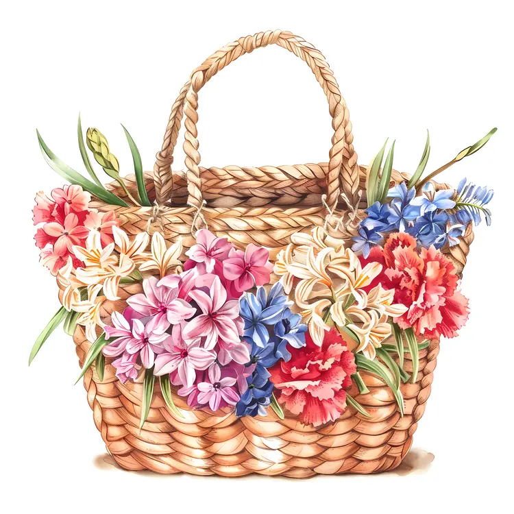 Illustration of Basket with Mixed Flowers