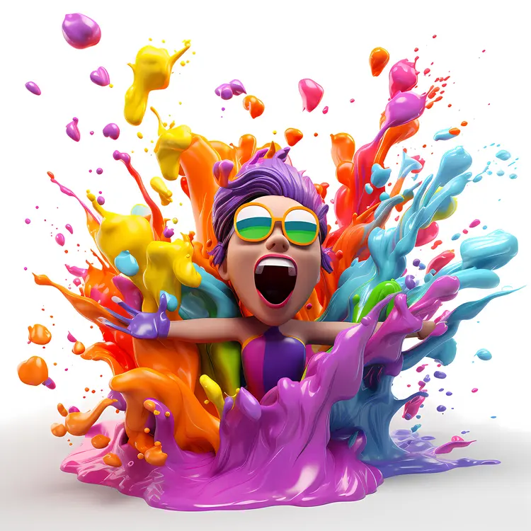 Colorful Cartoon Girl with Paint Splash