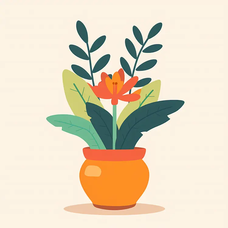 Colorful Flower Pot with Orange Flower