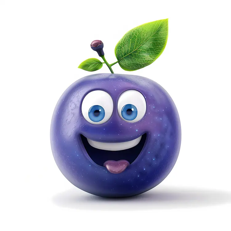 Smiling Plum Cartoon with Leaf