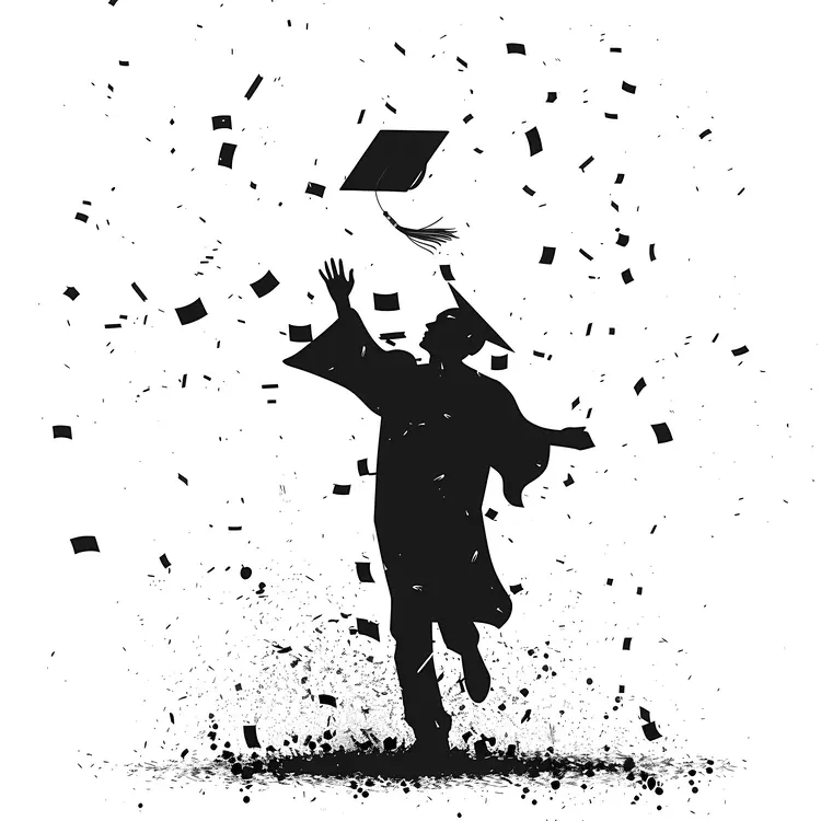 Silhouette of Graduation Celebration with Confetti