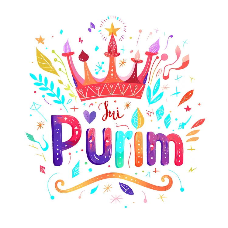 Purim Celebration with Crown and Colorful Decorations