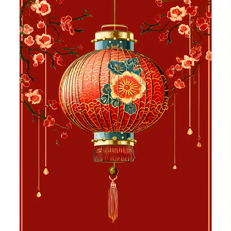 Red Lantern with Floral Design