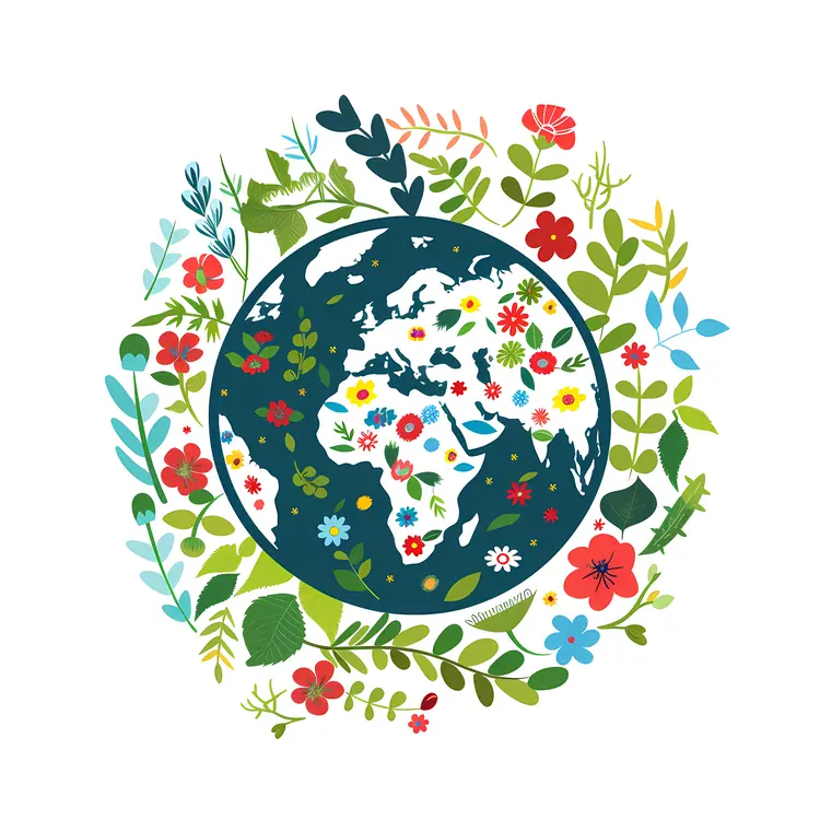 Earth with Colorful Flowers