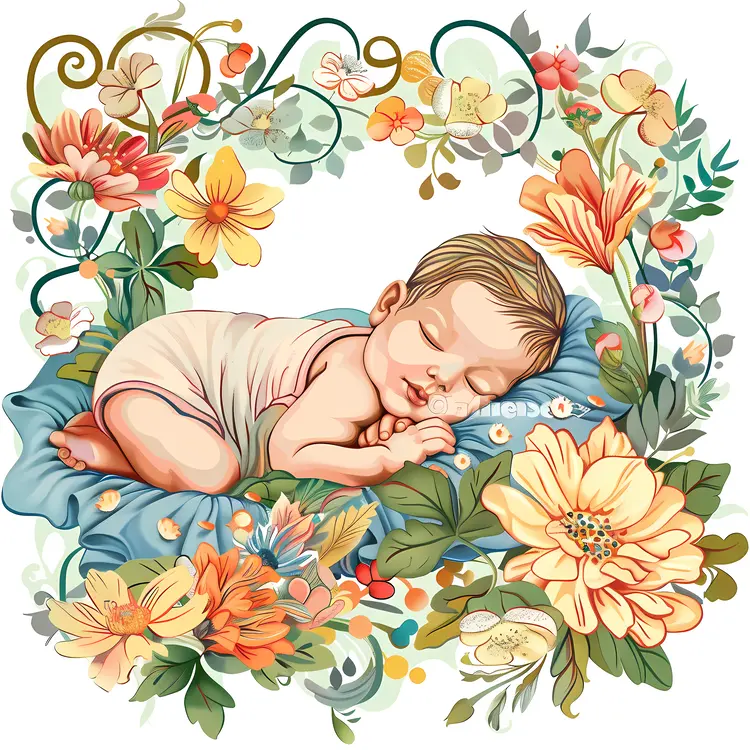 Sleeping Baby with Floral Frame