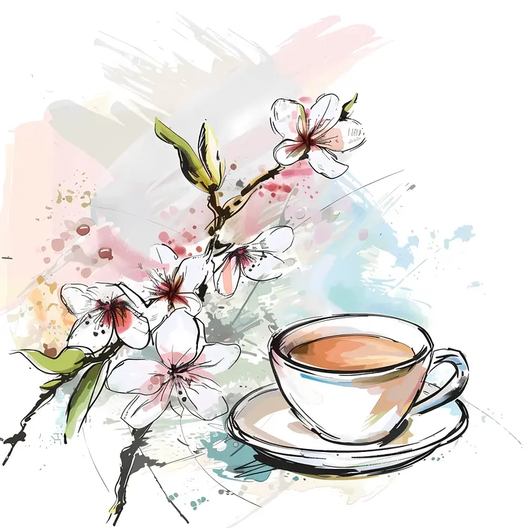 Watercolor Coffee Cup with Blossoms
