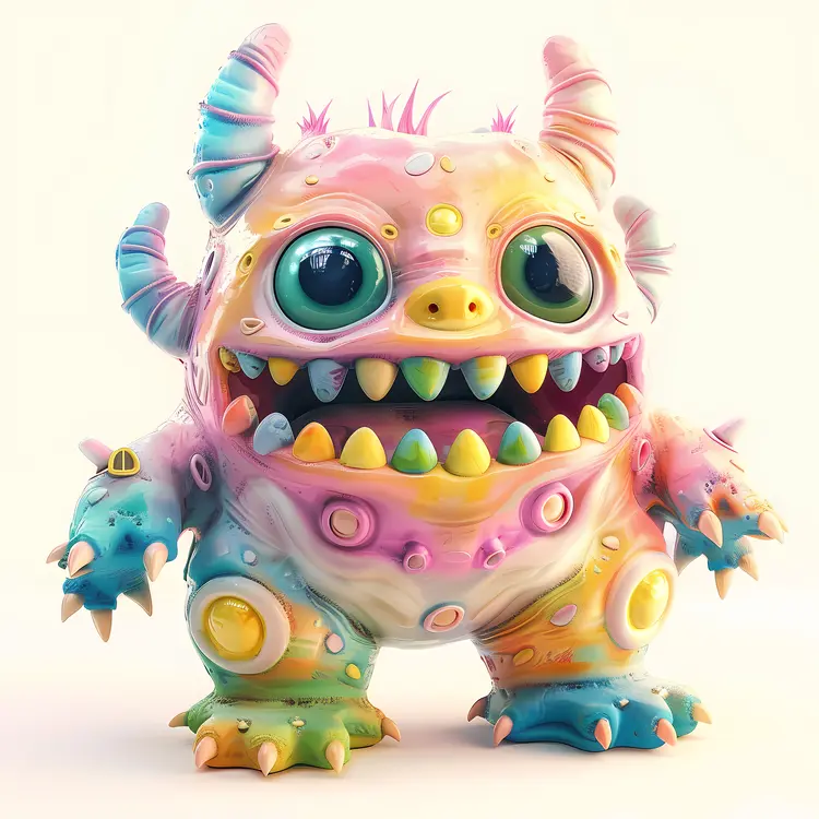 Colorful Monster with Big Eyes and Teeth