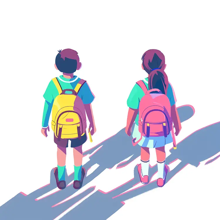 Children Walking with Backpacks
