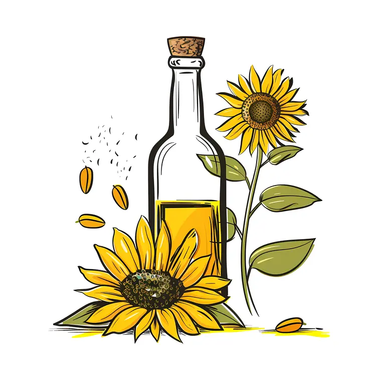 Illustration of Sunflower Oil Bottle with Sunflower