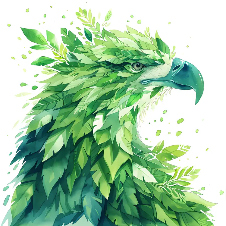 Green Eagle with Leaf Feathers