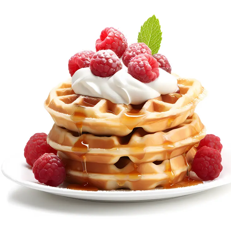 Waffles with Raspberries, Syrup, and Cream