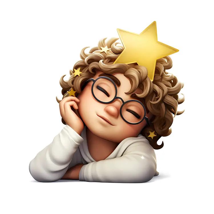 Sleepy Girl with Glasses and Stars