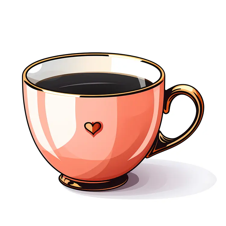 Pink Cup with Heart and Black Coffee