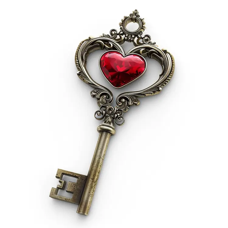 Ornate Red Heart Key with Intricate Details