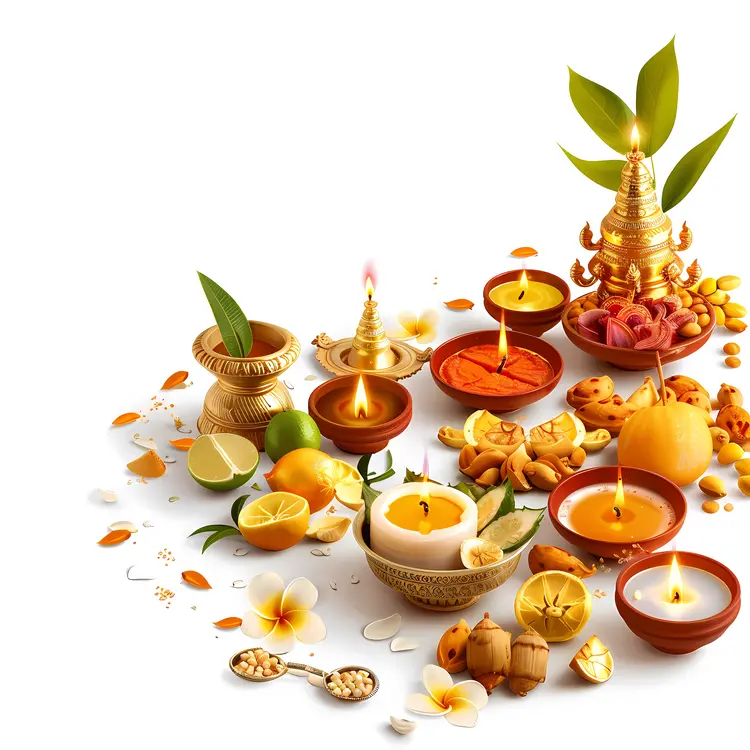 Diwali Decorations with Candles and Flowers
