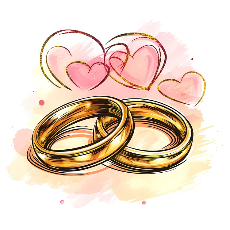 Elegant Gold Wedding Rings with Heart Decorations