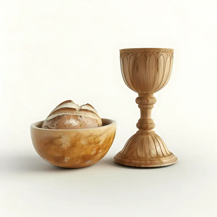 Wooden Chalice and Bread in Bowl