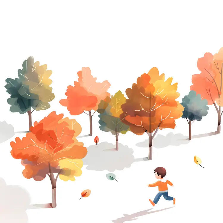 Boy Running in an Autumn Forest