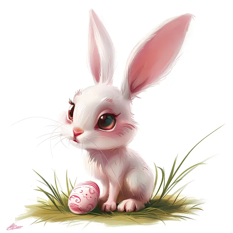 Adorable White Rabbit with Easter Egg