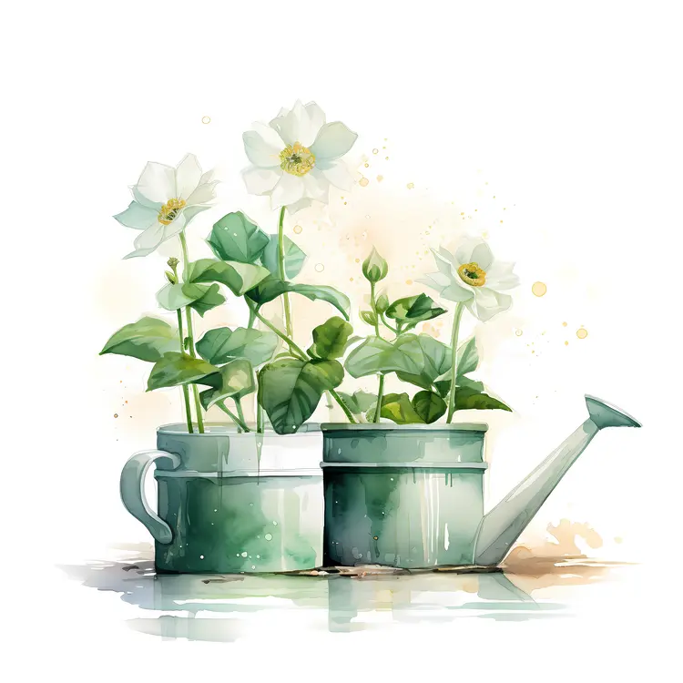 Watering Can with White Flowers