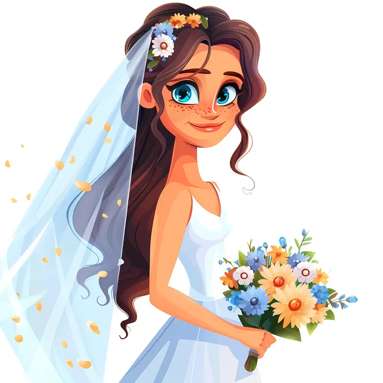 Bride Holding Colorful Bouquet