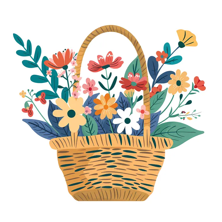 Whimsical Flower Basket Illustration