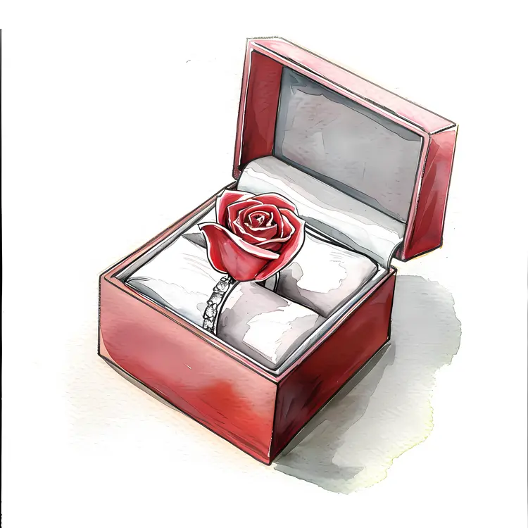 Engagement Ring with Rose in Box