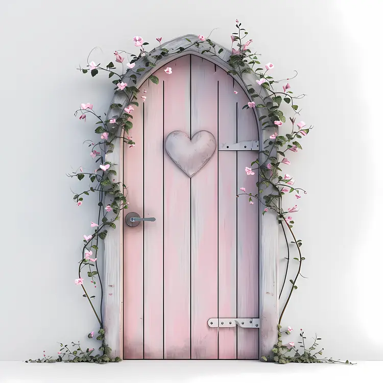 Whimsical Pink Door with Heart and Flowers