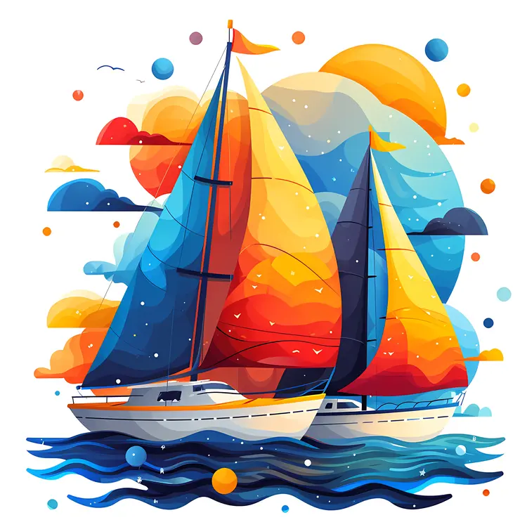 Colorful Sailboats at Sea