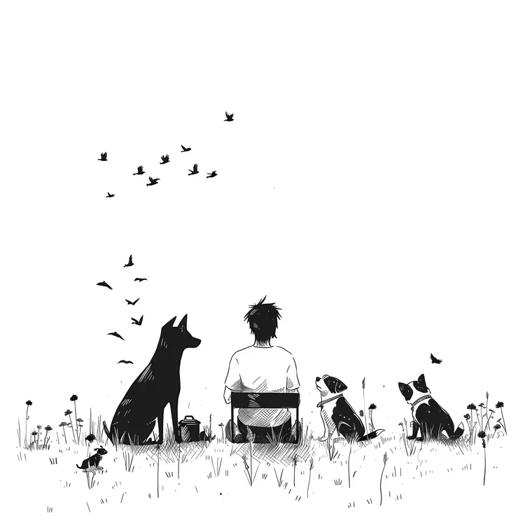 Person Sitting with Dogs in Nature