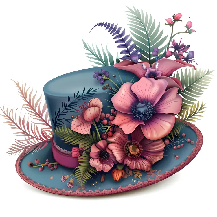 Elegant Blue Hat with Pink Floral Design