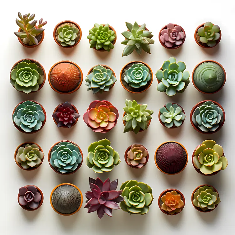 Colorful Succulent Arrangement in Small Pots