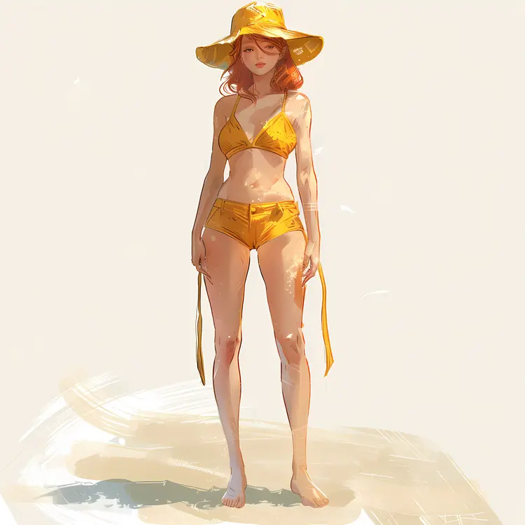 Girl in Yellow Bikini at the Beach