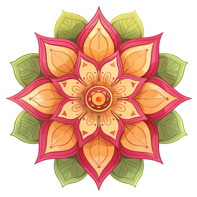 Pink and Green Mandala with Leaf Patterns
