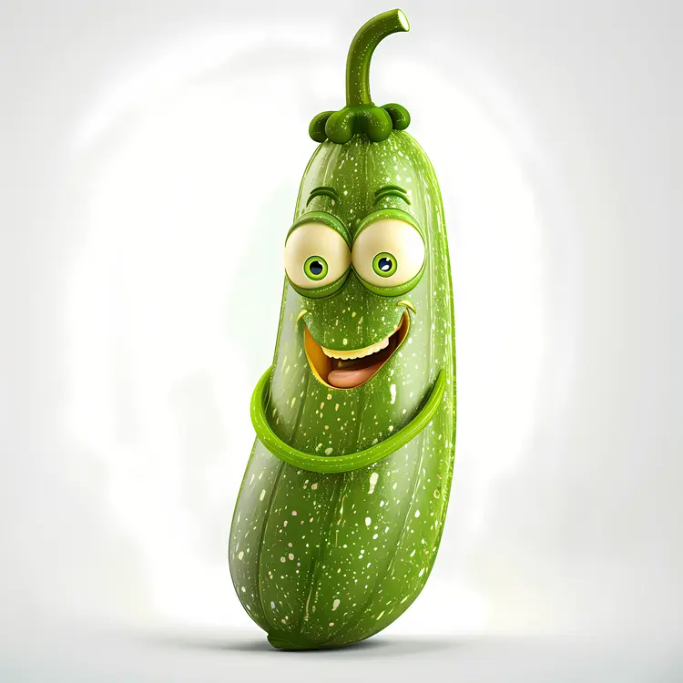 Smiling Green Zucchini Cartoon Character