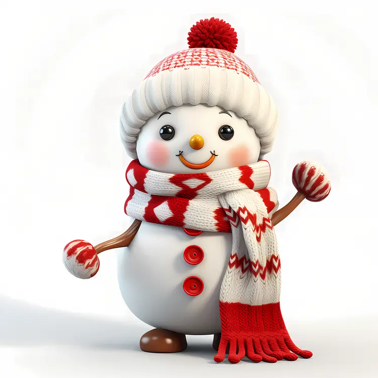 Cute Snowman with Red Scarf and Hat