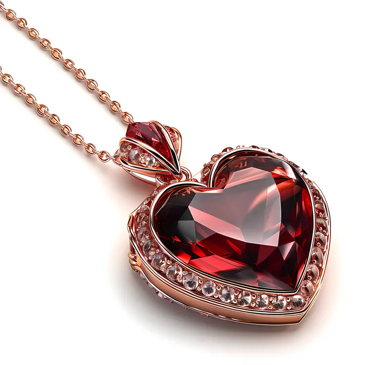 Gold Heart Necklace with Red Gem