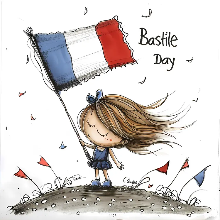 Girl with Bastille Day Flag