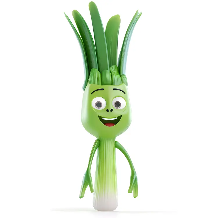 Happy Green Onion Cartoon Character