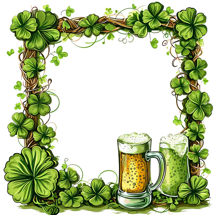 Green Clovers Frame with Beer for St. Patrick's Day