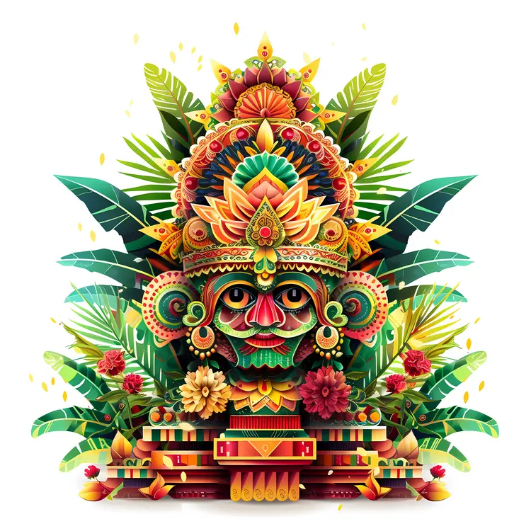 Colorful Ornate Decorative Mask with Leaves