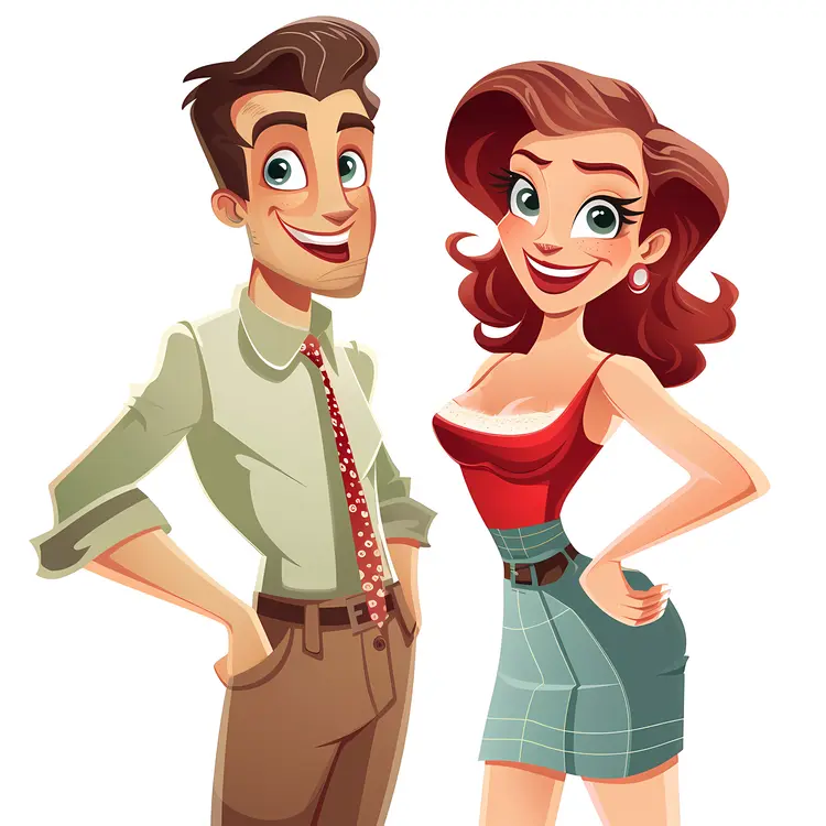 Stylish Cartoon Couple in Formal Attire
