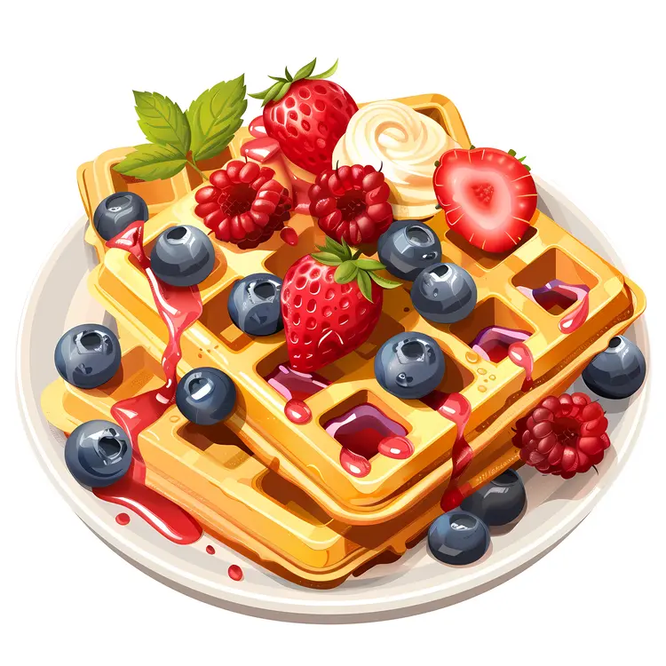 Waffle with Berries and Red Syrup