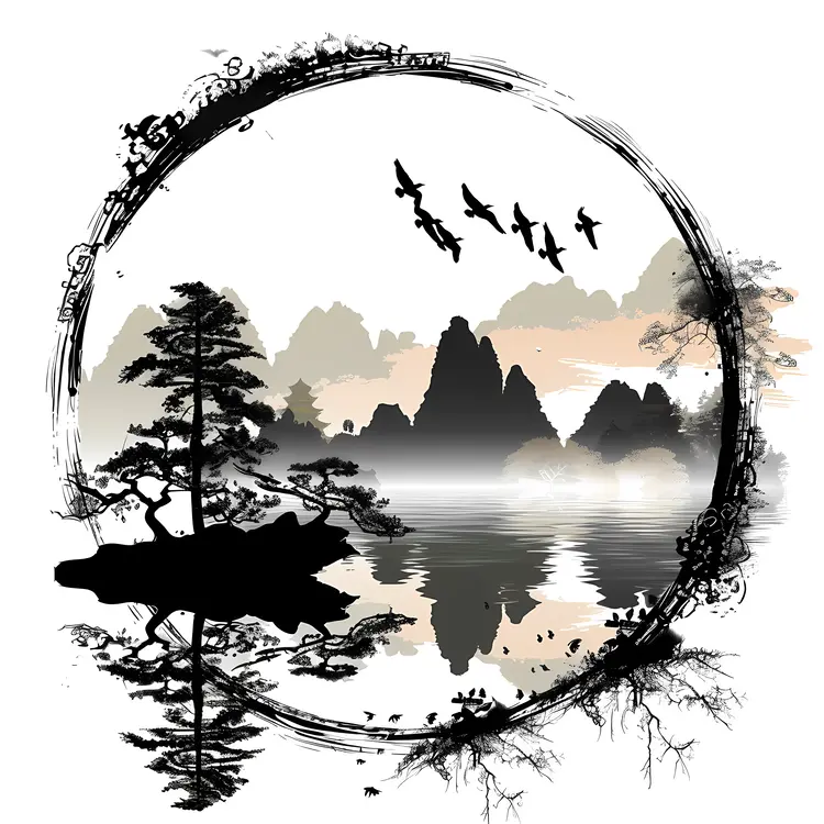 Mountain Landscape with Birds