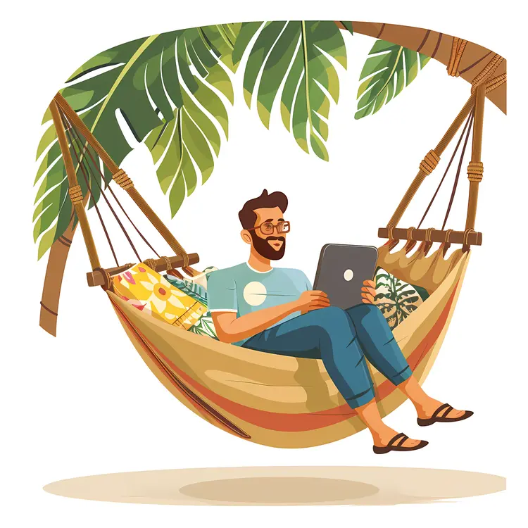 Man Relaxing in Hammock with Laptop