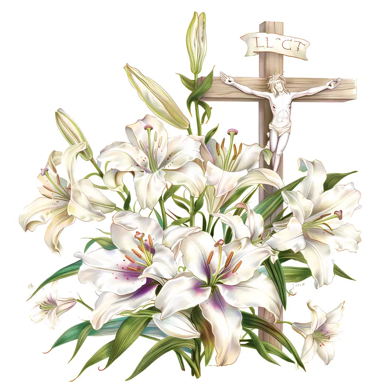 Good Friday Cross with Blooming Lilies