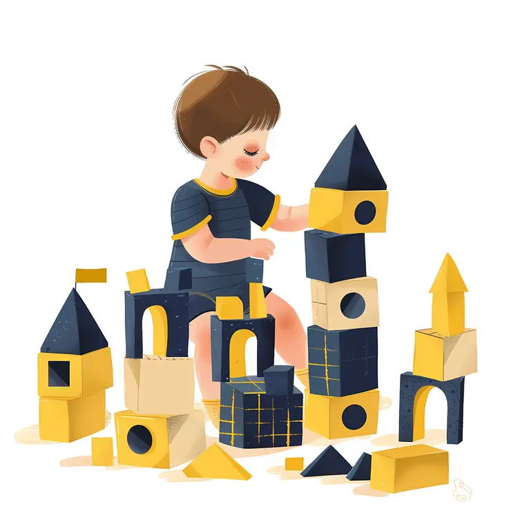 Child Building with Colorful Blocks